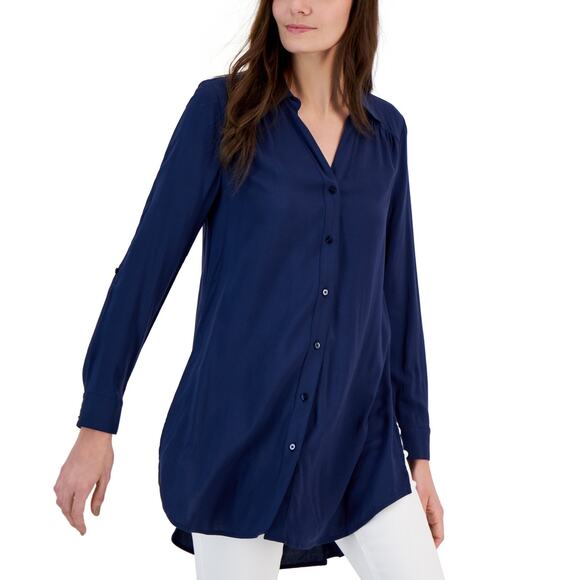 International Concepts Women's Roll-Tab Button-Down Long Blouse XLarge NWT - Picture 1 of 2